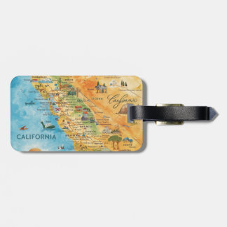 California Illustrated Watercolor Map Art Luggage Tag
