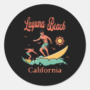 California Laguna Beach Ca Surfer Surfing Fishing Classic Round Sticker
