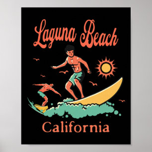 California Laguna Beach Ca Surfer Surfing Fishing  Poster