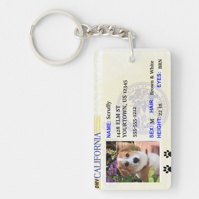 California License Pet Tag Key Ring (Front)