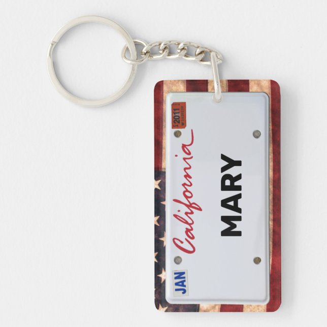 California License Plate (customisable) Keychain (Front)