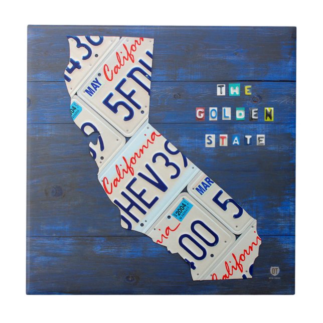 California License Plate Map Ceramic Tile V3 (Front)