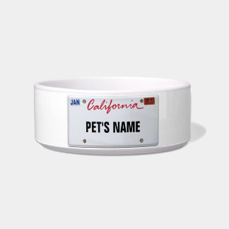 California License Plate with Pet's Name Bowl