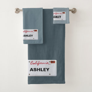 California License Plate with your Name Bath Towel Set