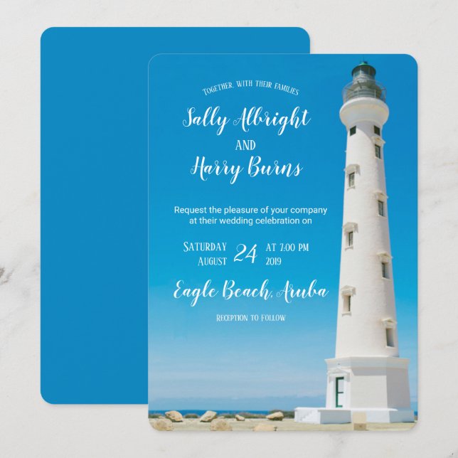 California Lighthouse Aruba Destination Wedding Invitation (Front/Back)