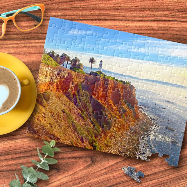 California Lighthouse on Rocky Cliff Ocean Photo Jigsaw Puzzle (Creator Uploaded)
