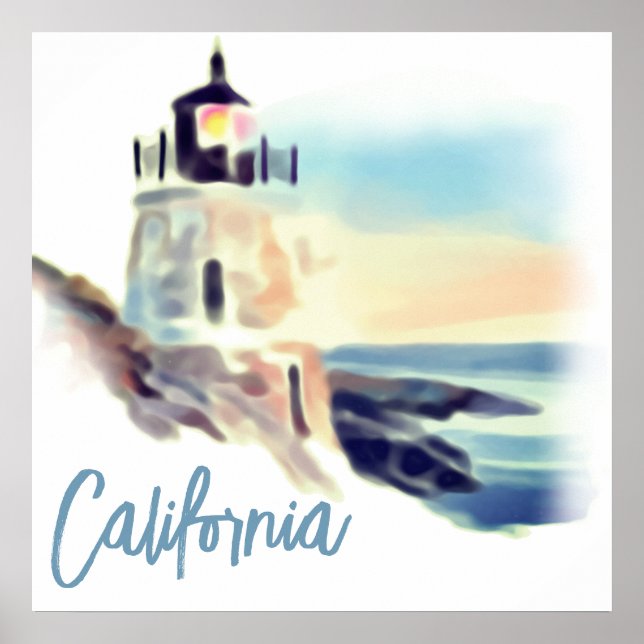 California Lighthouse Sunset Painting Fine Art Poster (Front)