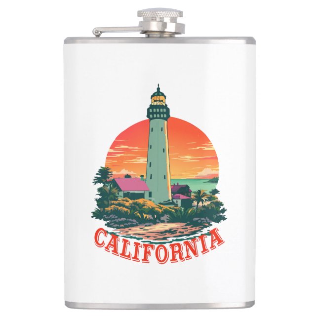 California Lighthouse Sunset View Hip Flask (Front)