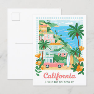 California Living the Golden Life Summer Travel Postcard