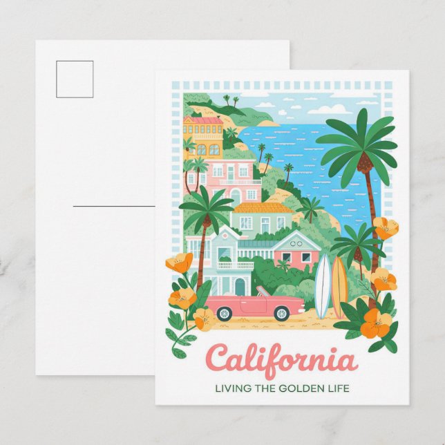 California Living the Golden Life Summer Travel Postcard (Front/Back)