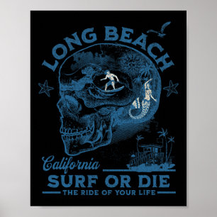 California Long Beach Surfing Girl Pacific Ocean S Poster
