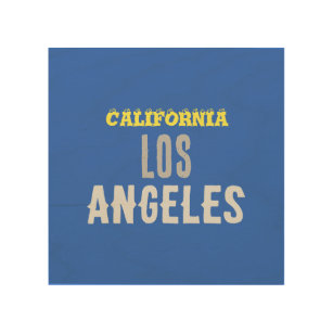 California Los Angeles City USA Retro Vintage Blue Wood Wall Art