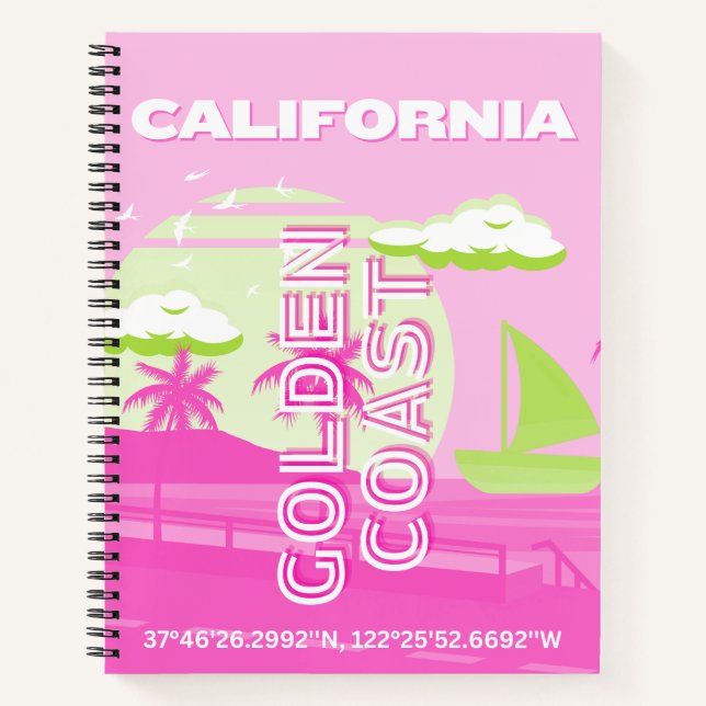 California, Los Angeles, Travel Art, Preppy, Pink Notebook (Front)