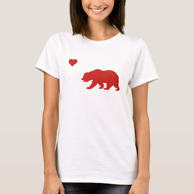 California Love Red Bear & Heart T-shirt (Front)