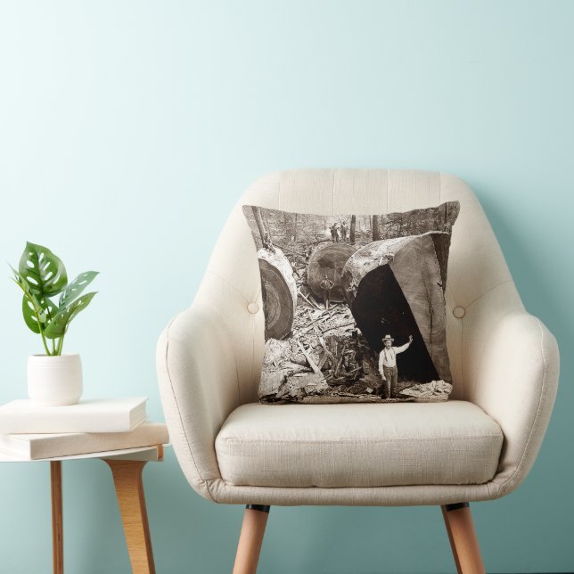 California Lumberjacks Next to Fallen Redwood 1910 Cushion (Chair)