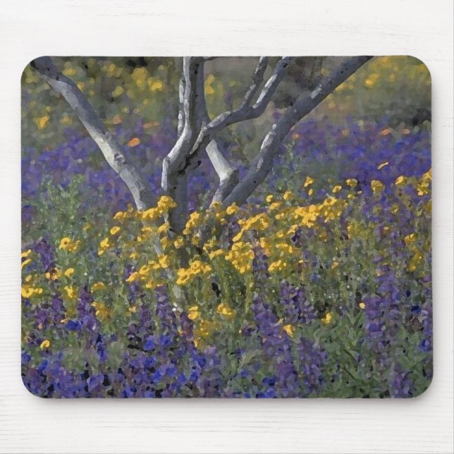 California Lupine & Poppies Watercolor Mousepad (Front)