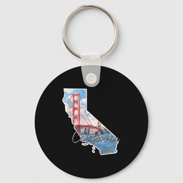 California map illustration golden gate bridge key ring (Front)