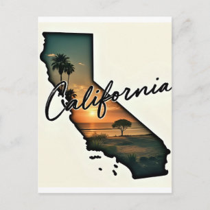 California Map Illustration–Retro Travel Postcard