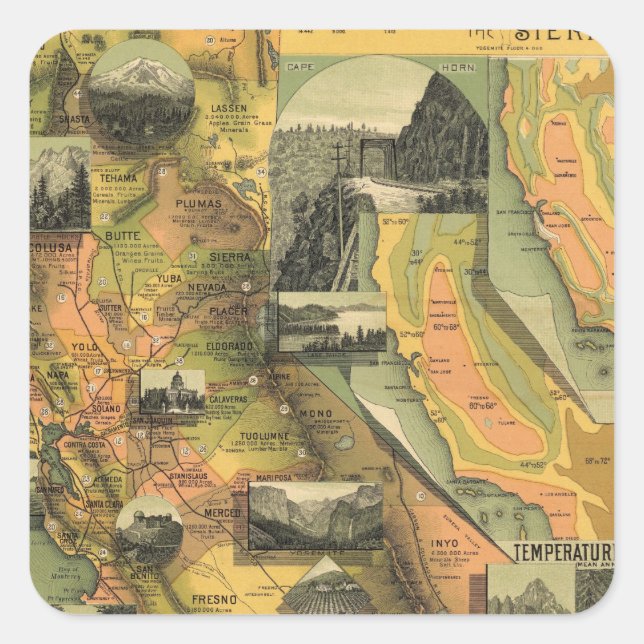 California Map Square Sticker (Front)