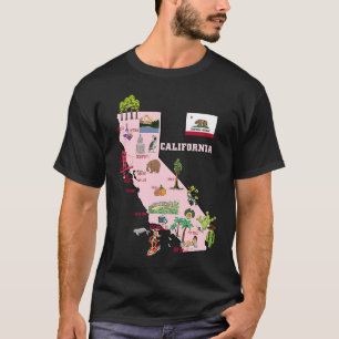 California map US tourist attractions cities flag T-Shirt