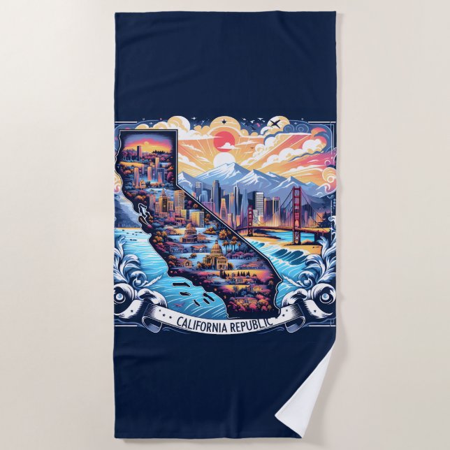California Map Vector Art Beach Towel (Front)