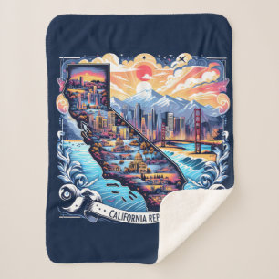 California Map Vector Art Sherpa Blanket