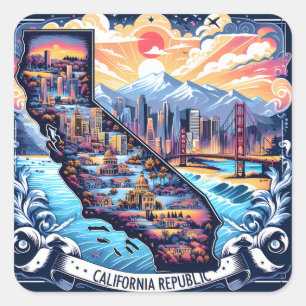 California Map Vector Art Square Sticker