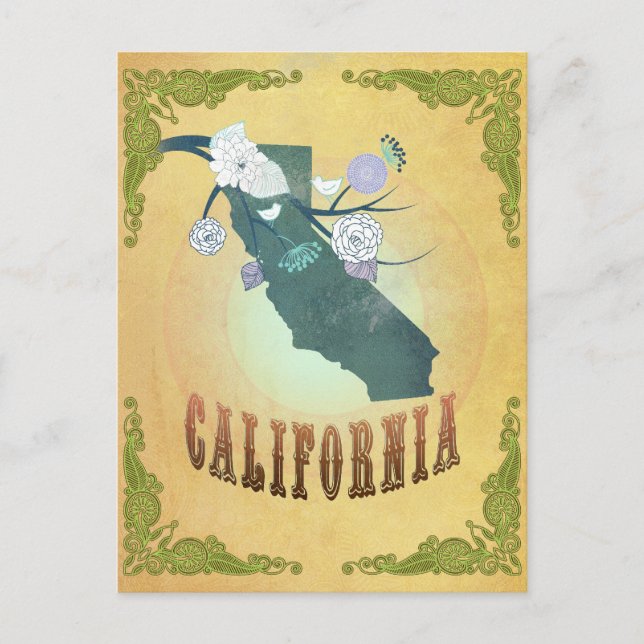 California Map With Lovely Birds Postcard (Front)