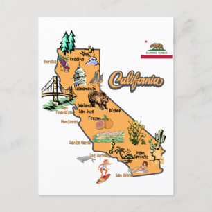 California Map with Tourist Destinations Postcard