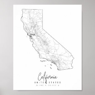 California Minimal Street Map Poster