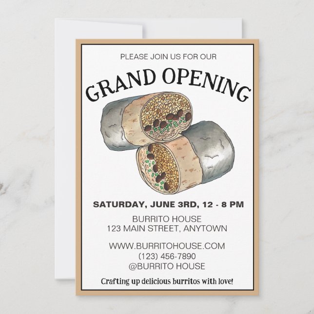 California Mission Burrito Restaurant Mexican Food Invitation (Front)