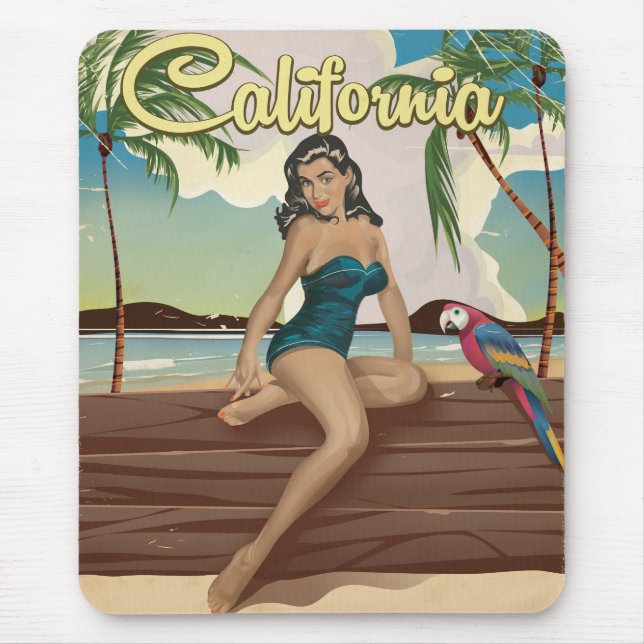 California Model retro travel poster Mouse Mat (Front)