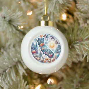 California Nature Winter Ceramic Ball Christmas Ornament