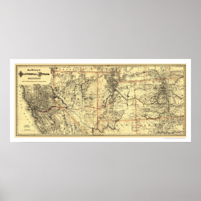 California & Nevada Rail Map 1882 Poster (Front)