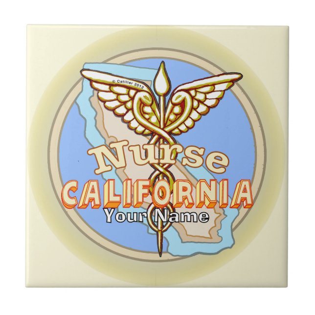 California Nurse Caduceus  Tile (Front)