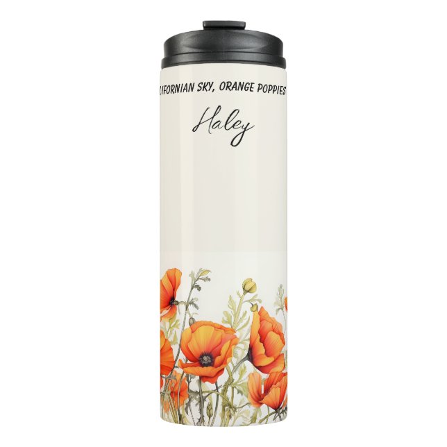 California Orange Poppies with Verse Personalised Thermal Tumbler (Front)
