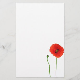 California Orange Red Poppy Simple Beauty Stationery