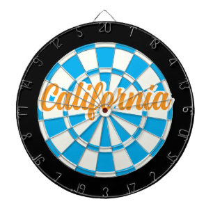 California Orange text Blue White Black Dartboard