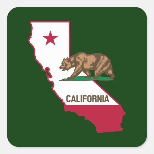 California Outline and Flag Square Sticker (Front)