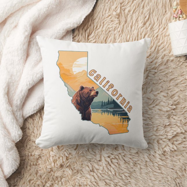 California Outline Bear Mountains Cushion (Blanket)
