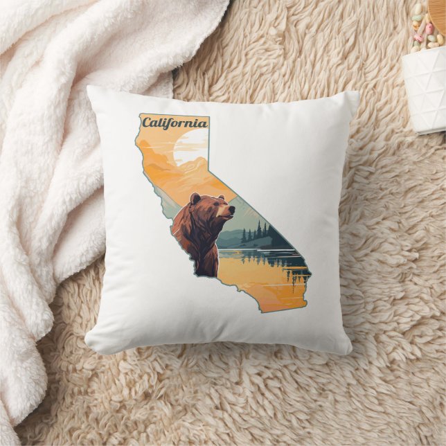 California Outline Bear Mountains Cushion (Blanket)