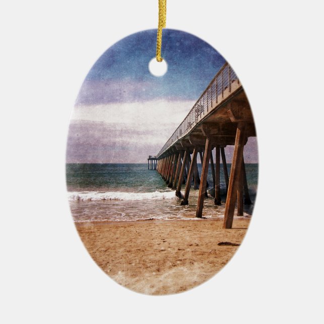 California Pacific Ocean Pier Ceramic Tree Decoration (Front)