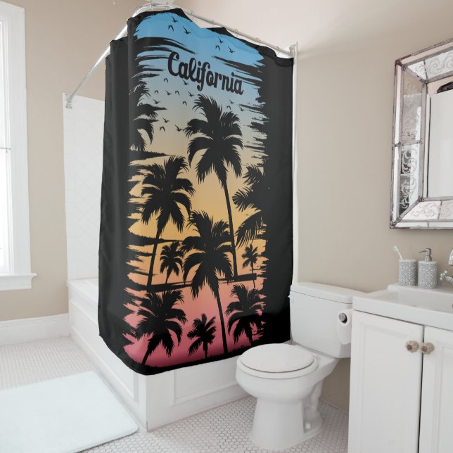 California Palm Tree Shower Curtain (In Situ)