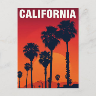 California Palm Trees Sunset Retro Postcard