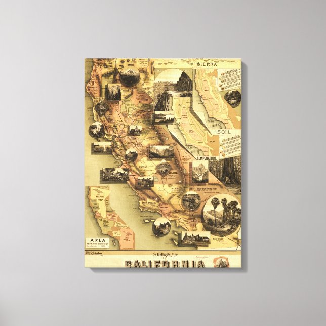 California Panoramic Map Canvas Print (Front)