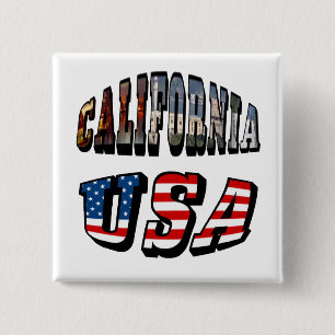 California Picture and USA Flag Text 15 Cm Square Badge