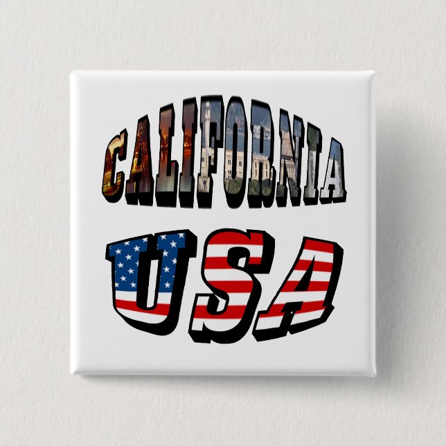 California Picture and USA Flag Text 15 Cm Square Badge (Front)