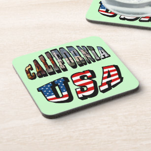California Picture and USA Flag Text Coaster