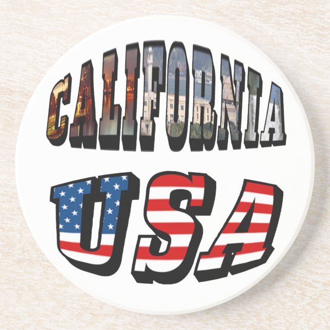 California Picture and USA Flag Text Coaster (Front)