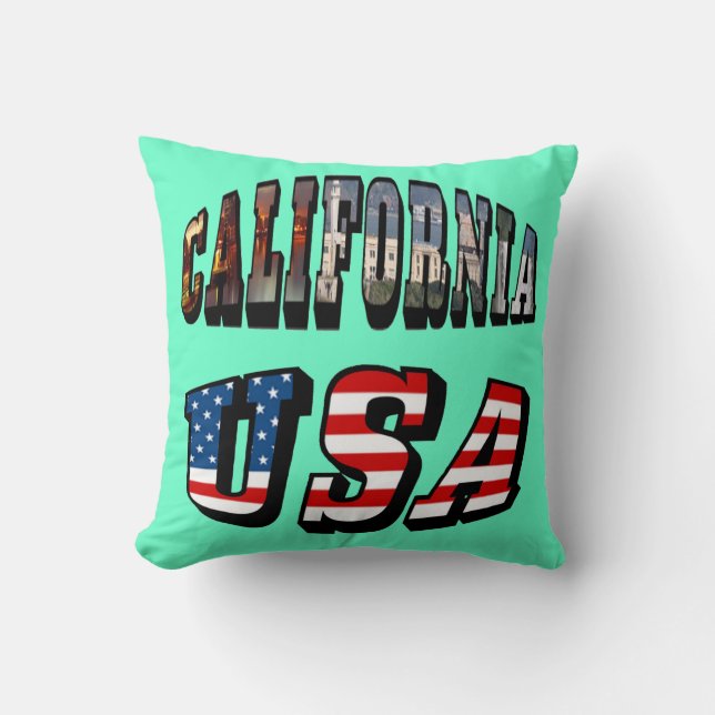 California Picture and USA Flag Text Cushion (Front)
